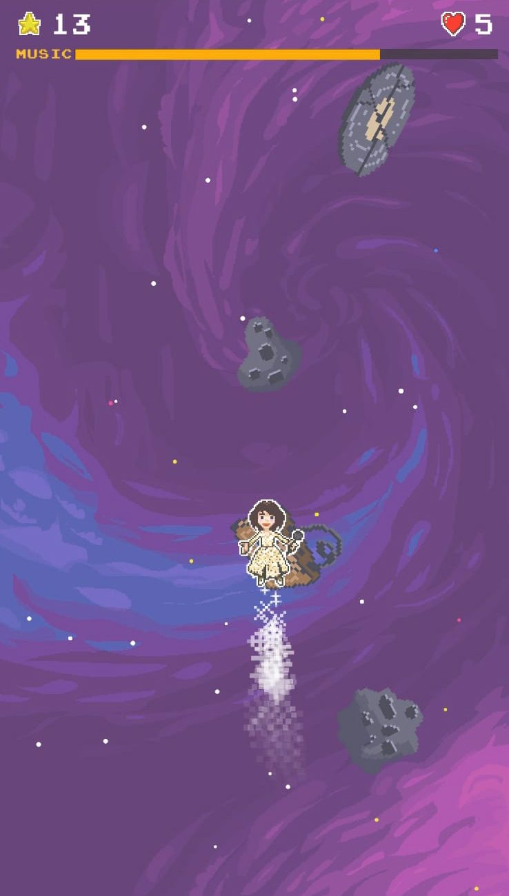 Schermata di gioco con Giorgia supereroina nello spazio