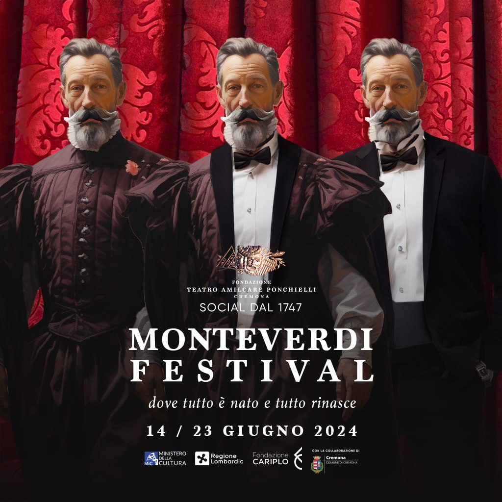 Poster Monteverdi Festival 2024 con ritratto visionario