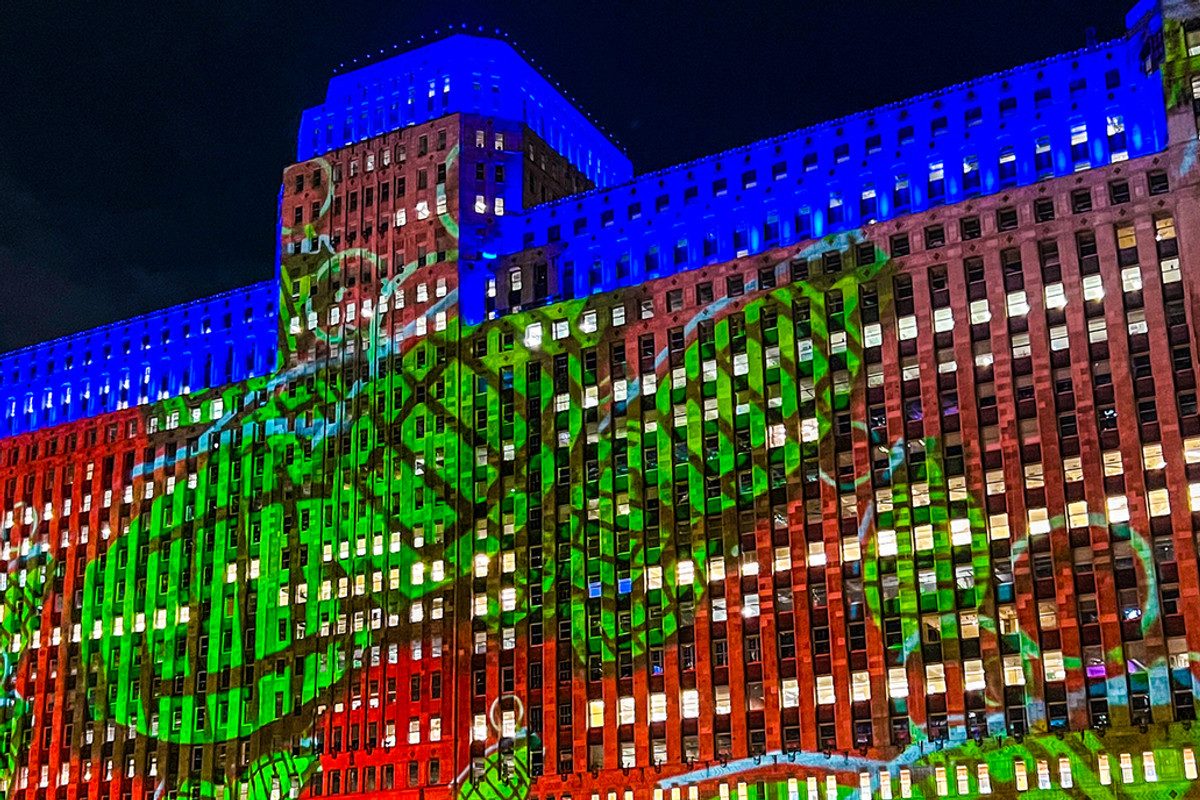 Dettaglio della proiezione su theMART Chicago