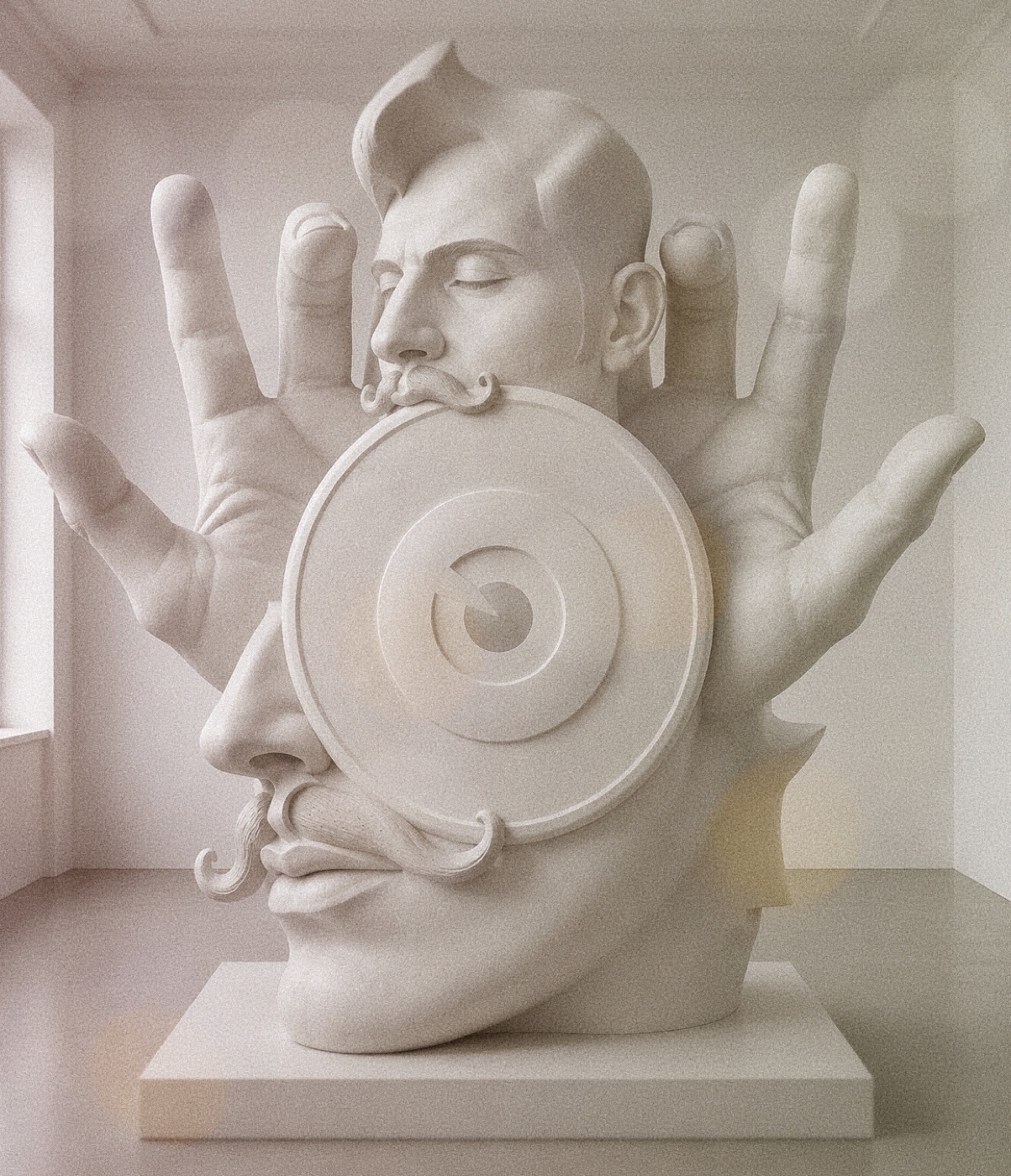 Sculpture of the face with hands realised in resin by Imaginarium