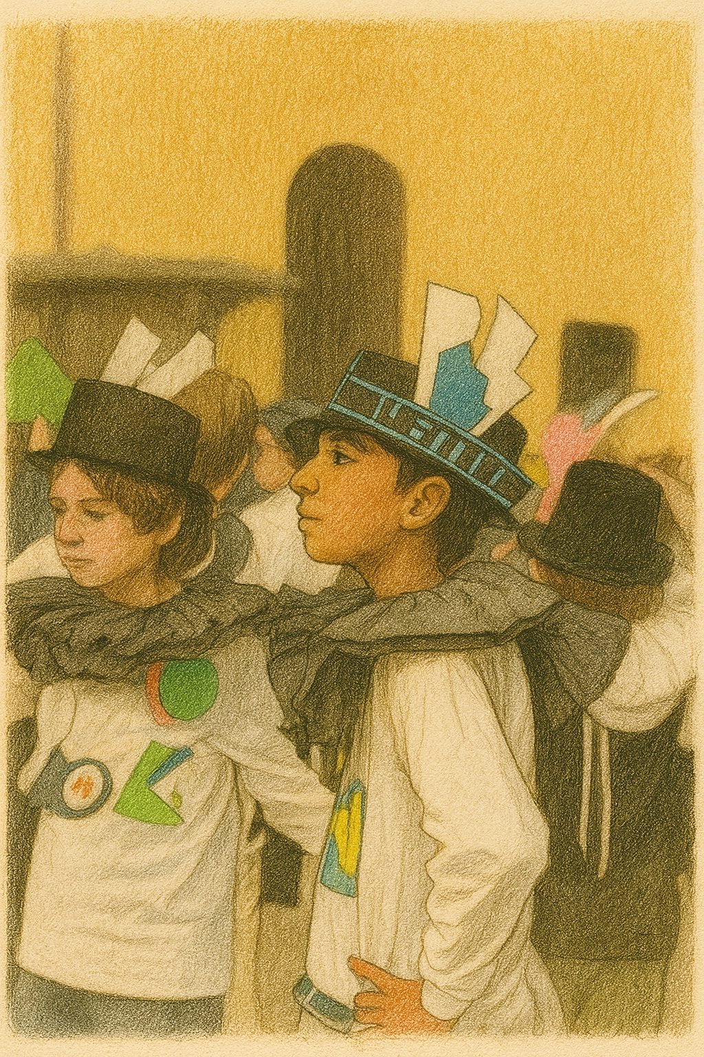 Bozzetto dei figuranti nel passaggio tra le piazze